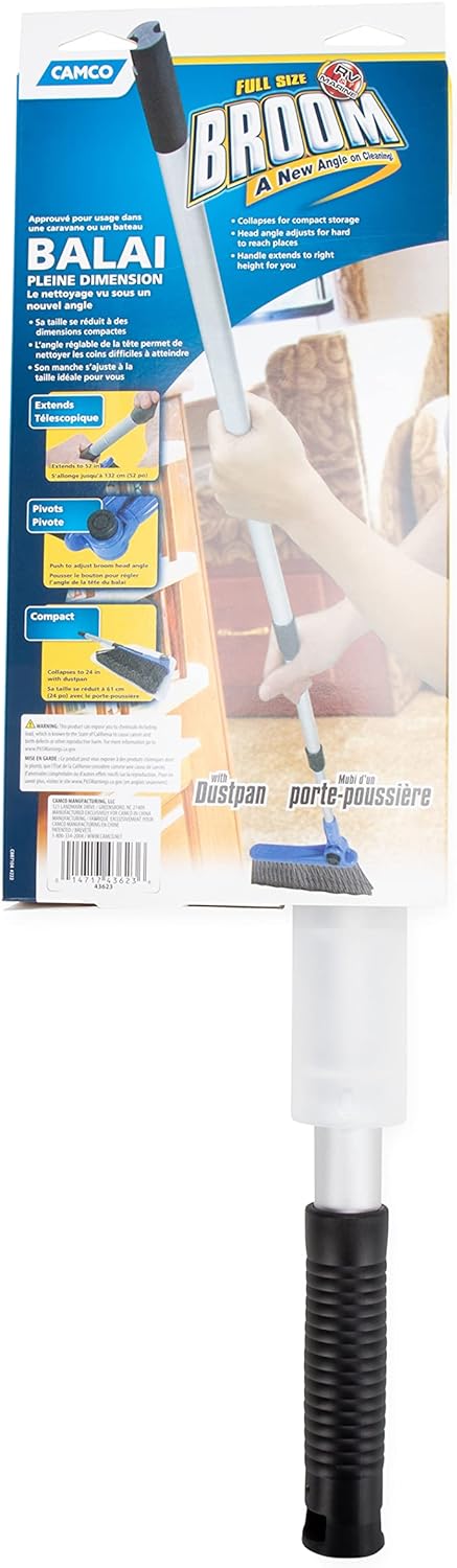 Camco Adjustable Broom with Dustpan - Package Back Details | United RV Parts