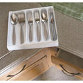 White Plastic Camco Adjustable Cutlery Tray with Silverware - Lifestyle Counter View | United RV Parts