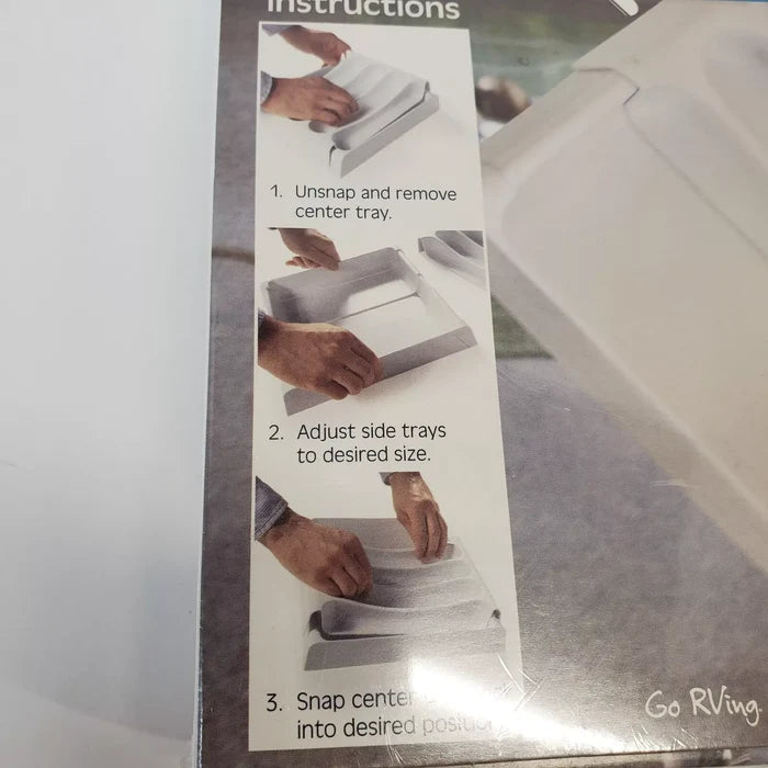 Camco Adjustable Cutlery Tray Box Installation Instructions Detail - 3-Step Adjustment Guide | United RV Parts