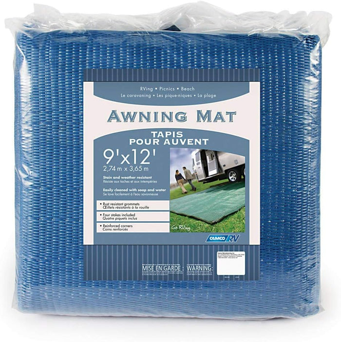 Camco RV Awning Mat 9x12 Packaged with Feature Details - Packaging View | United RV Parts