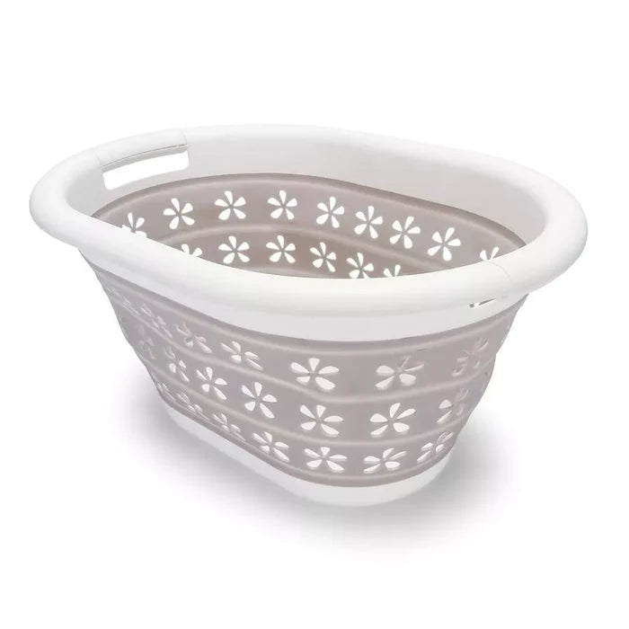White Taupe Camco 51951 Collapsible Utility Basket - 3/4 Angle View | United RV Parts