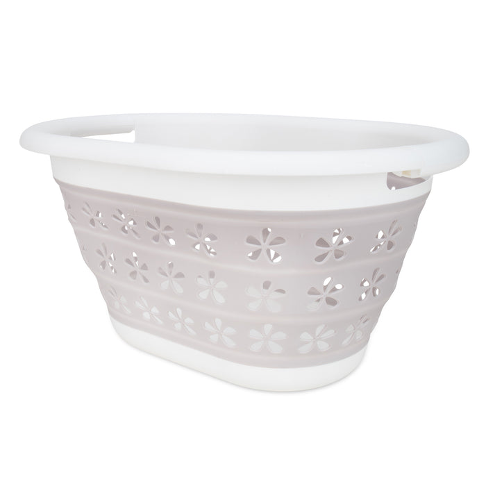 White Taupe Camco Collapsible Utility Basket - Side Profile Expanded | United RV Parts