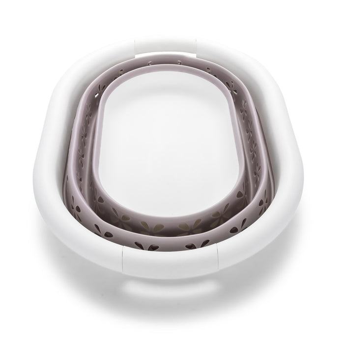 White Taupe Camco Collapsible Utility Basket - Top Down View Collapsed | United RV Parts