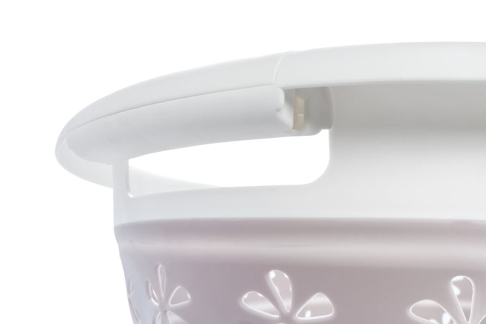 White Plastic Carry Handle Close-Up on Camco 51951 Collapsible Basket - Handle Detail | United RV Parts