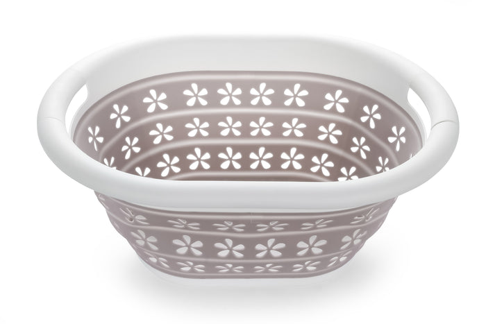 White Taupe Camco Collapsible Utility Basket - Overhead View Fully Open | United RV Parts