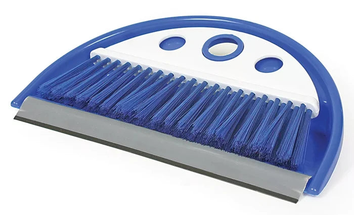 Blue Plastic Camco Dust Pan & Whiskbroom Set 43945 - Angled View | United RV Parts