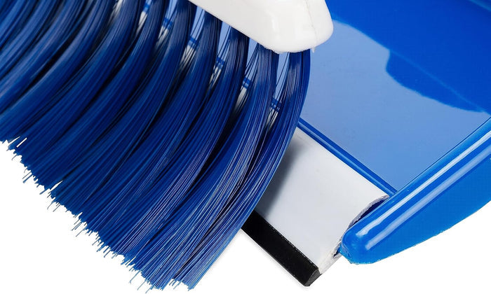 Camco 43945 Blue Whiskbroom Bristle & Rubber Dustpan Edge - Close-Up Detail | United RV Parts