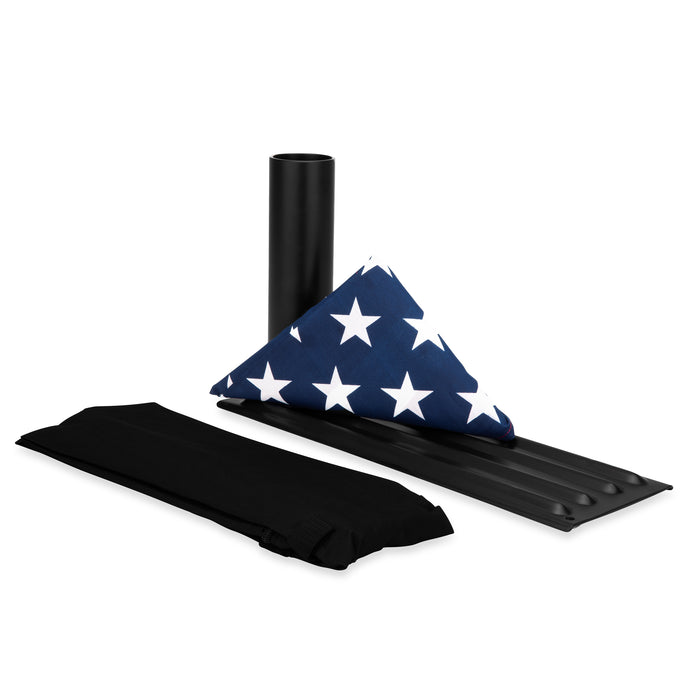 Black Flag Pole Kit with Folded American Flag - Component View | United RV Parts