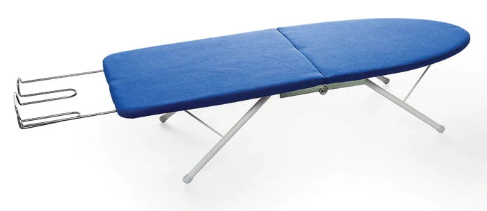 Blue Camco Folding Ironing Board with Iron Rest Rack Extended - Side View | United RV Parts