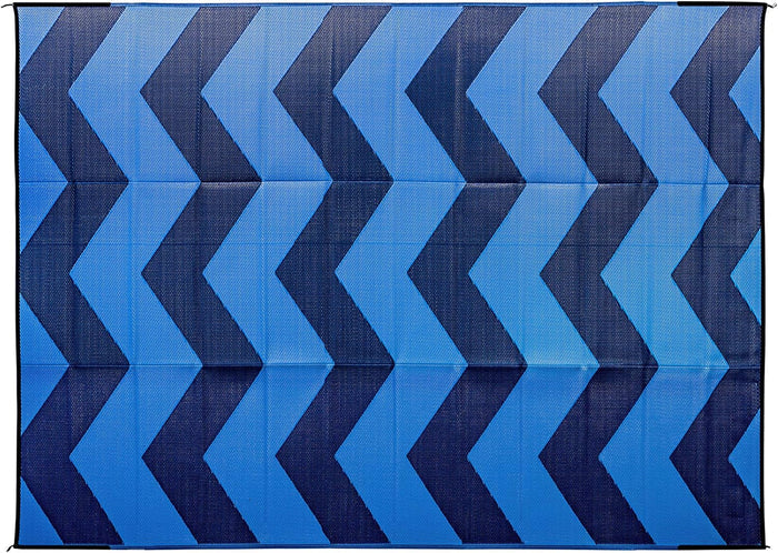 Blue Chevron Camco Outdoor RV Patio Mat 9x12 - Flat Lay Top View | United RV Parts