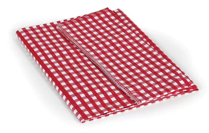 Red White Checkered Polyester Picnic Tablecloth Folded Flat Lay - Camco 51019 | United RV Parts