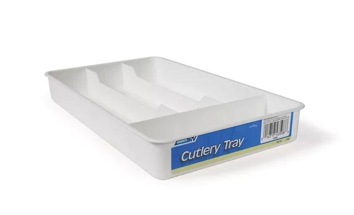 White Plastic RV Cutlery Tray 43508 - Angled View | United RV Parts