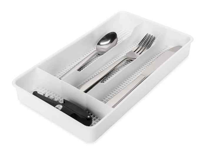 Camco RV Cutlery Tray with Silverware in Four Compartments - Top View | United RV Parts