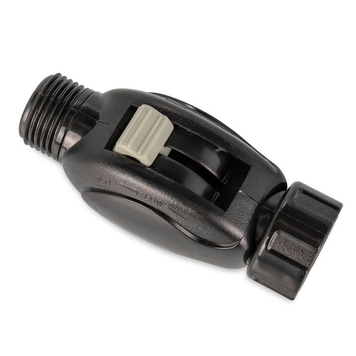 Black Flow-Through Connector with Shut-Off Valve - Detail View | United RV Parts