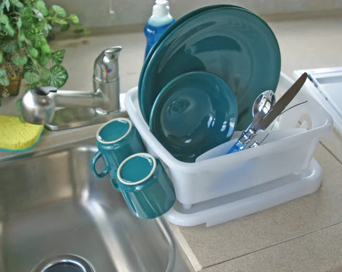 White RV Dish Drainer in Kitchen Sink - In Use | United RV Parts