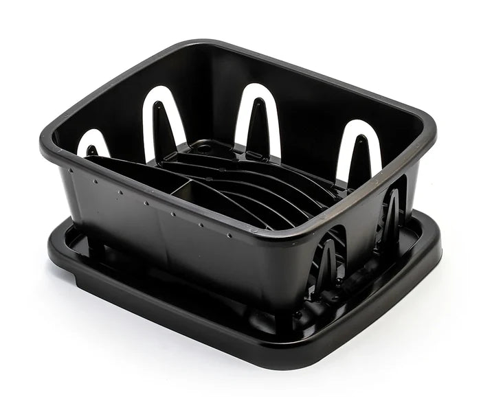 Black RV Dish Drying Rack with Plate Slots - Interior View | United RV Parts