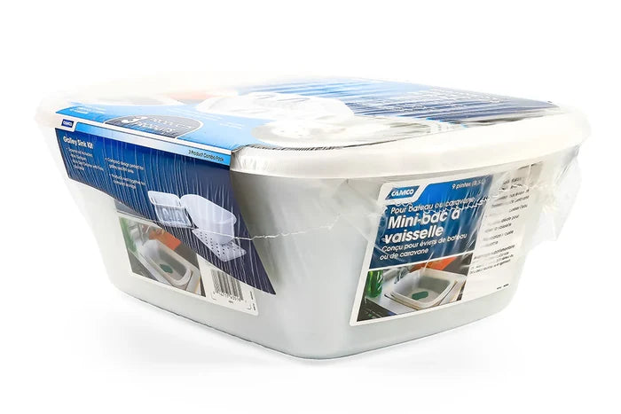 Camco White RV Galley Sink Kit 43517 - Rear Angled View Showing Side Label | United RV Parts