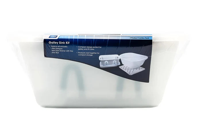 Camco White RV Sink Kit with Dish Drainer 43517 - Front Package Label Detail | United RV Parts