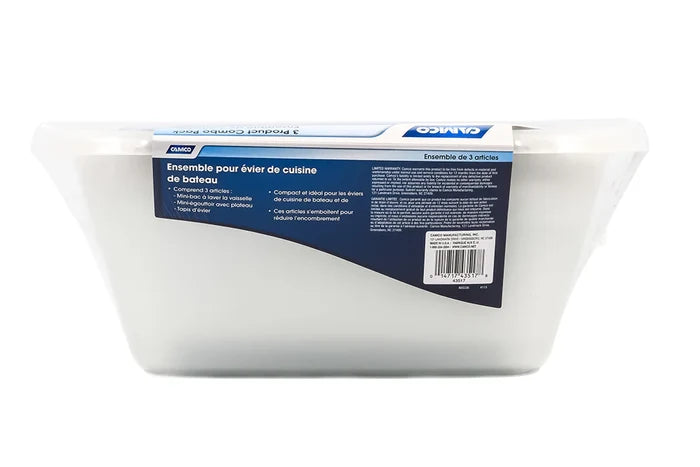 Camco White RV Sink Kit 43517 - Back Package View with Warranty and Barcode | United RV Parts