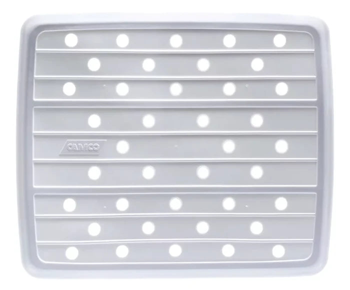 White Camco RV Sink Mat 43720 - Top View with Drainage Holes | United RV Parts