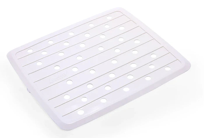 White Camco RV Sink Mat - Angled View Showing Raised Design | United RV Parts