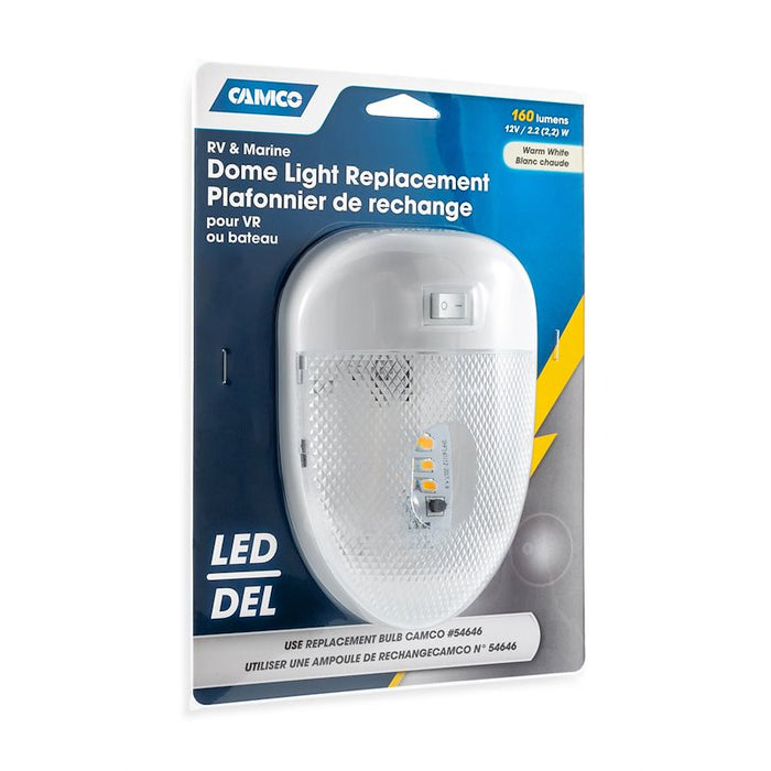 Camco 41331 Single Dome LED Light 160 Lumen Warm White - Retail Package Angled View | United RV Parts