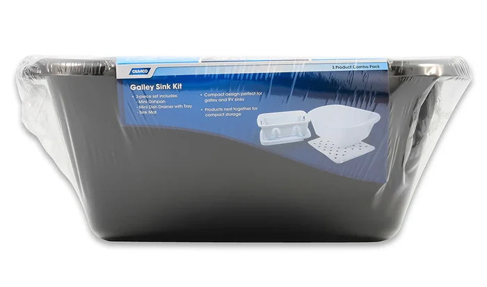 Camco Black Galley Sink Kit 43518 Sealed Package - Front View for RV and Marine | United RV Parts