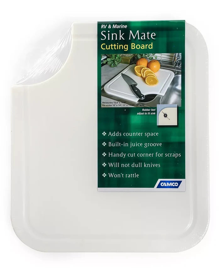 White Plastic Camco Sink Mate RV Cutting Board with Package - Product View | United RV Parts