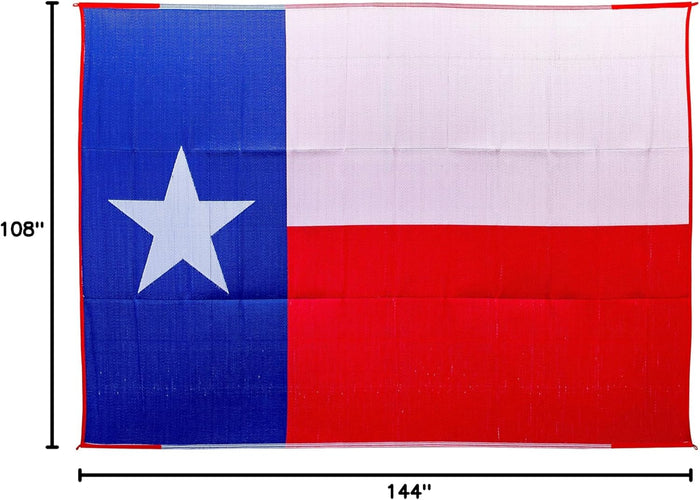 Camco 9x12 Texas Flag RV Patio Mat laid flat on grass - Outdoor Lifestyle | United RV Parts