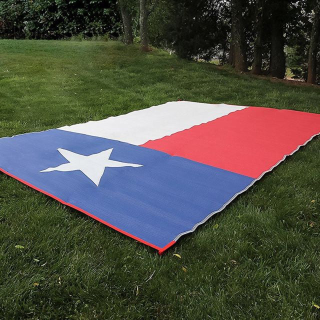 Camco Texas RV Patio Mat red white blue star design - Close-Up Surface Detail | United RV Parts