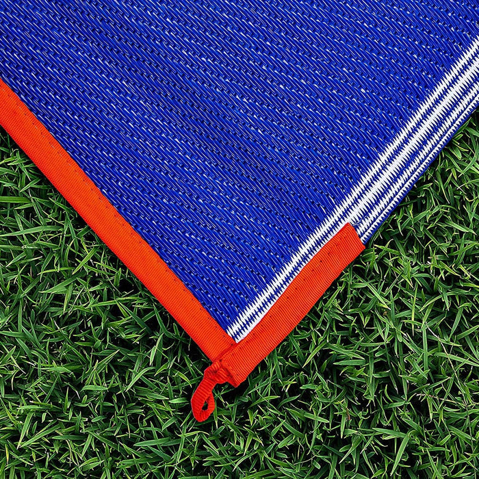 Camco Texas RV Patio Mat reversible white side with red strap loop - Corner Detail | United RV Parts