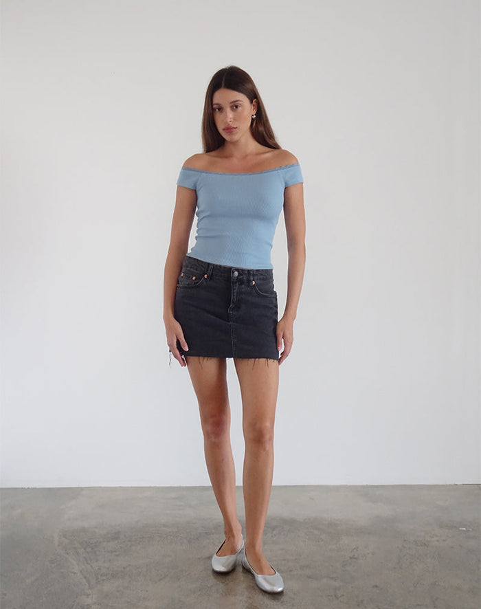 Image of Chacha Ribbed Bardot Top in Nantucket Blue Lace
