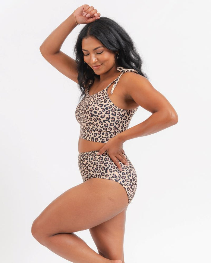 Cheetah Shoulder-Tie Crop Top