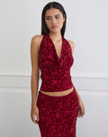 Image of Clandy Cowl Top in Flocked Mesh Flower Cherry