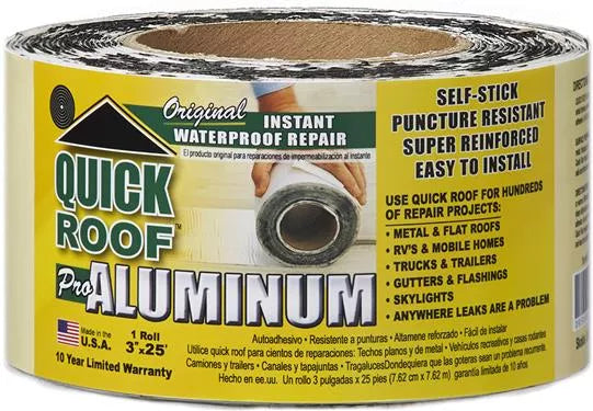 CoFair Quick Roof QR325 Aluminum Repair Tape Roll 3 x 25 Feet - Product Package | United RV Parts