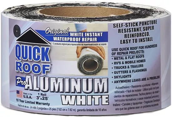 White CoFair Quick Roof Repair Tape WQR325 3x25ft Roll - Front View | United RV Parts