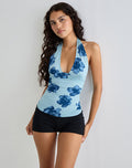 Image of Cosimo Halterneck Top in Bold Floral Blue