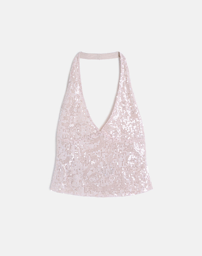 Image of Cosio Halter Top in Sequin Baby Pink