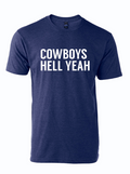 Navy tshirt with text reading "Cowboys Hell Yeah" in white letters.