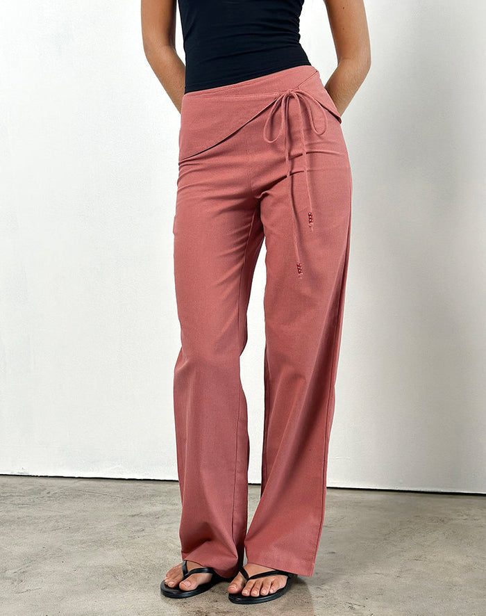 Image of Cursa Trouser in Linen Tuscan Red with Belt