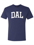 Navy tshirt with text reading "DAL" in white letters.