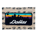 Dallas Skyline Patch featuring a colorful silhouette of the Dallas skyline, perfect as a Texas themed gift. This high-quality embroidered patch is great for decorating jean jackets or bags and represents a unique souvenir from Texas. Ideal for anyone looking for Texan gifts or a stylish Dallas souvenir.