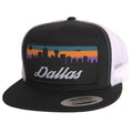 Dallas Skyline Patched Flat Bill Hat features a stylish black and white mesh design with a vibrant skyline patch. Perfect as a Texas themed gift, this trendy cap represents Dallas and makes a great souvenir from Texas or a unique Texan gift.