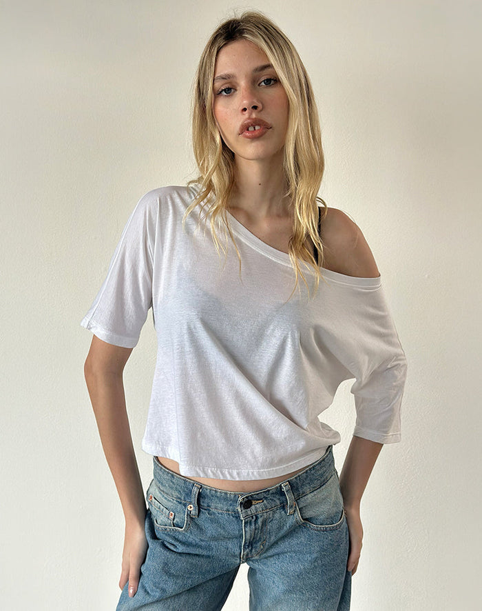 Image of Daman Off Shoulder Basic Jersey Top in White