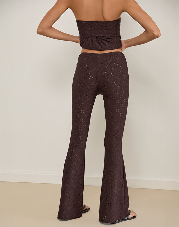 Image of Dan Tie Front Flared Trousers in Broderie Brown