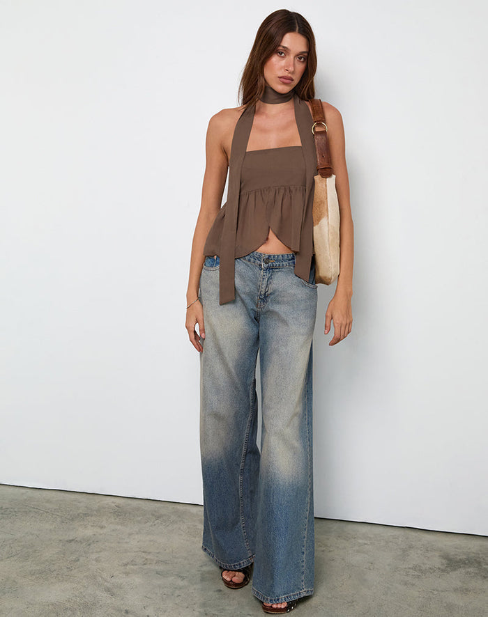 Image of Desir Bandeau Top in Chiffon Coffee