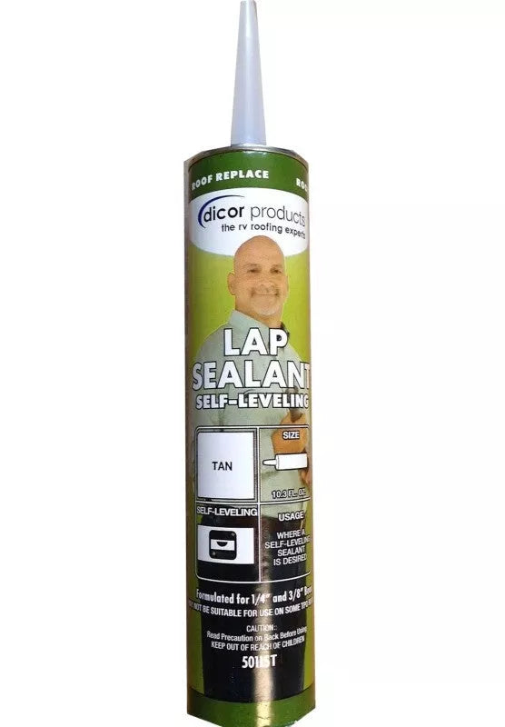 Tan Dicor 501LST-1 Self Leveling RV Lap Sealant Tube - Front View | United RV Parts