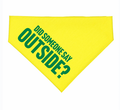 Bright yellow dog bandana with the phrase 'Did Someone Say Outside?' perfect for your pet adventures. This Texas themed gift adds a fun touch to outdoor activities, making it a great souvenir from Texas or a thoughtful Texas made gift for dog lovers. Ideal for showcasing Texas pride, this bandana is a charming Dallas souvenir and a delightful Texan gift.