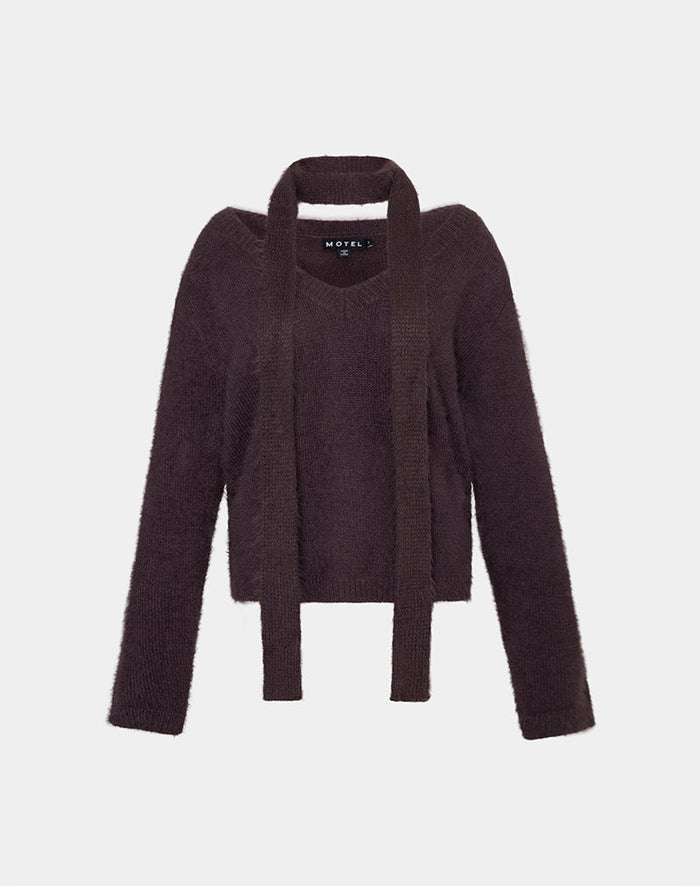 Image of Dikara Jumper with Scarf in Knit Brown