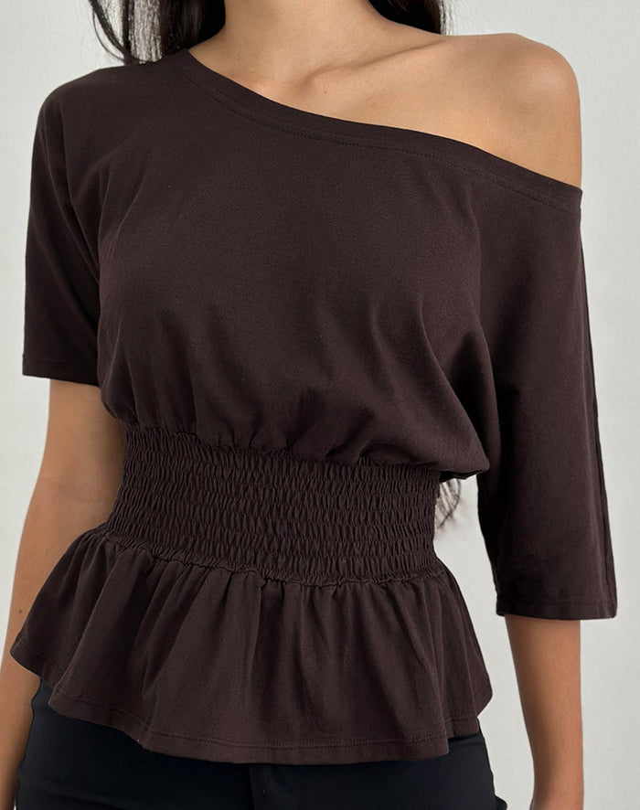 Image of Domani Off the Shoulder Top in Chocolate